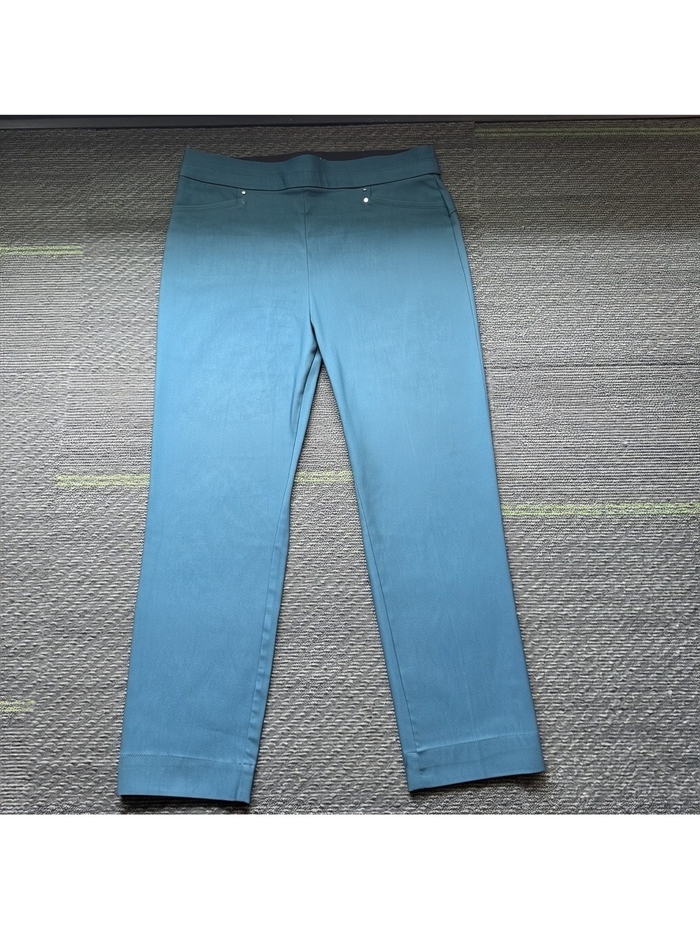 Violets & Roses Pull On Dress Pants Sz 12 Teal 26” Inseam Slim Straight Mid Rise